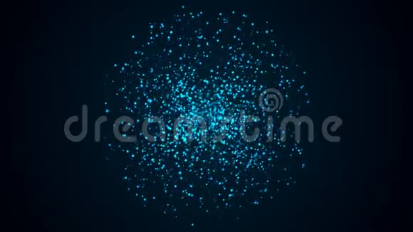 许多抽象的蓝色小粒子在空间中形成球形计算机生成抽象背景三维渲染视频的预览图
