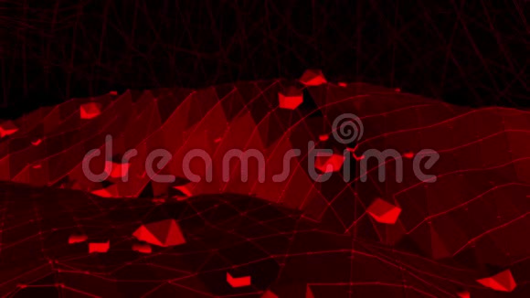 深红色低聚波动表面作为壮丽的背景暗红色多边形几何振动环境或视频的预览图