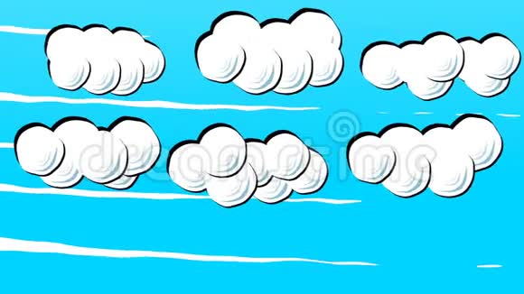 蓝天上的白色绒毛卡通云停止运动风格视频的预览图
