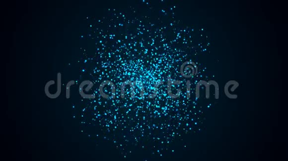 许多抽象的蓝色小粒子在空间中形成球形计算机生成抽象背景三维渲染视频的预览图