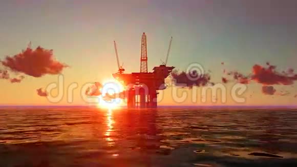 日出时海上石油平台视频的预览图