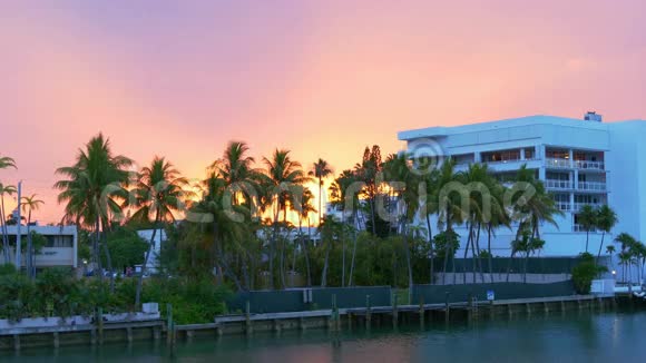 迈阿密海滩海湾大桥日落天空棕榈生活街区4k美国视频的预览图