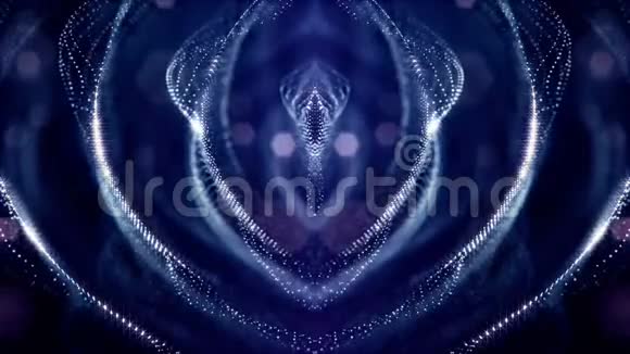 带有辉光粒子的循环科幻动画的三维渲染形成滚动环结构像深蓝色一样的无缝镜头视频的预览图