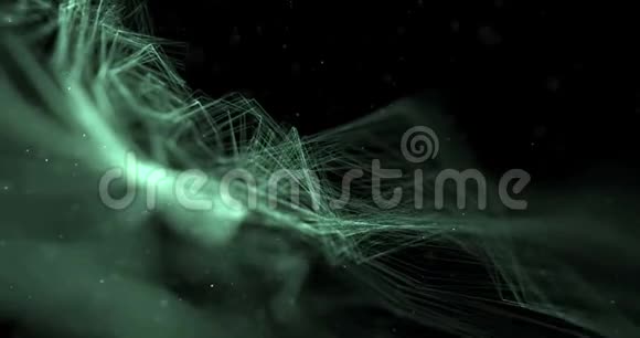 抽象的流阵彩色的闪光闪耀着绿色的线条和黑色背景科学研究上的粒子视频的预览图