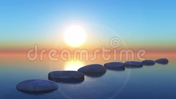 3D海中踏脚石构成的动画景观视频的预览图