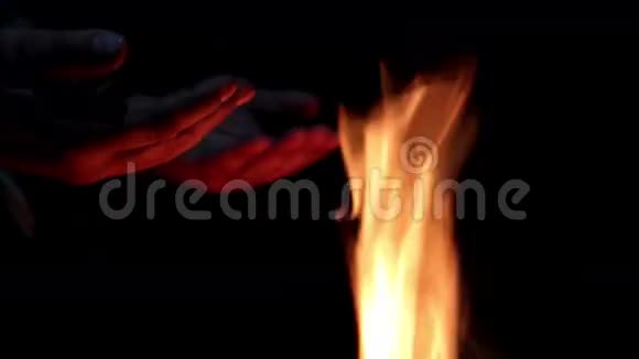 篝火晚会黑暗背景上的巨大火焰冷杉的声音火的声音巨大的冷杉火力特写视频的预览图