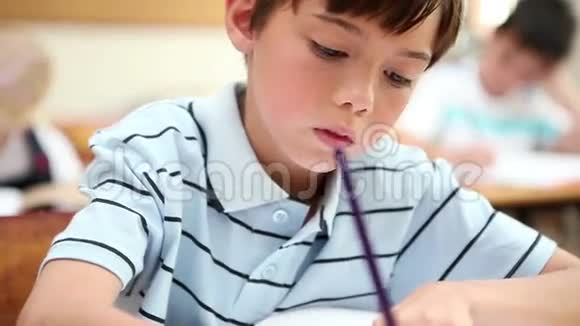 小学生在他的笔记本上写字视频的预览图
