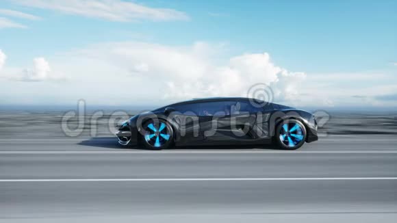 黑色未来派电动汽车在沙漠高速公路上开得很快未来的概念可循环使用录像现实视频的预览图