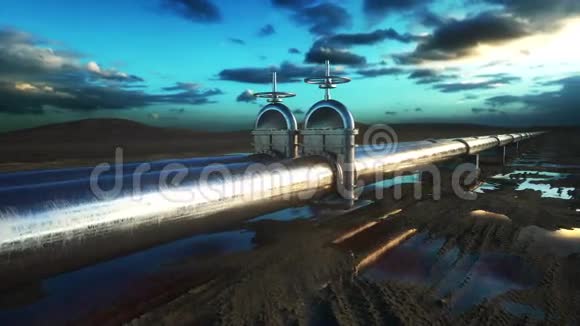 管道输送石油天然气或金属管道中的水石油概念真实的电影4K动画视频的预览图