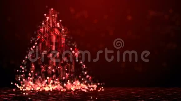 抽象技术圣诞树背景红色循环动画4k视频的预览图