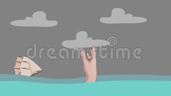 溺水的人在海中船在地平线上视频的预览图