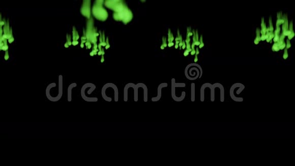 荧光亮绿色书写墨水混在水中多滴墨水这是3D渲染镜头的慢动作墨水视频的预览图