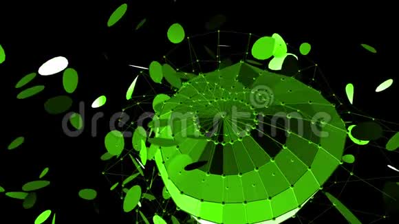 抽象绿色挥动三维网格或网格的脉动几何物体用作幻想背景绿色几何视频的预览图