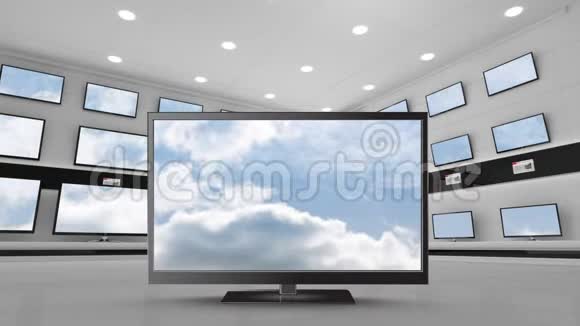 电视屏幕上的蓝天和云彩视频的预览图