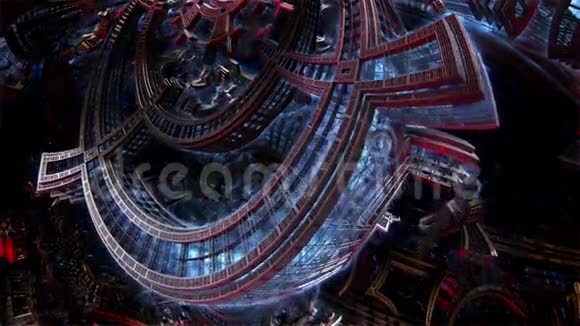 未来城市的三维分形来自金属元素的太空船视频的预览图