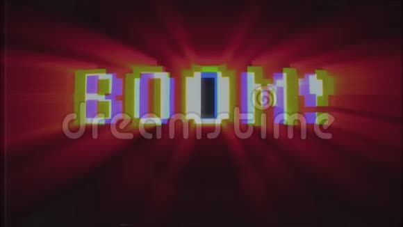 复古视频游戏BOOM文字电脑旧电视故障干扰噪声屏幕动画无缝循环新质量通用视频的预览图