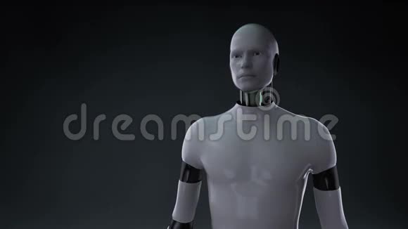 机器人半机器人打开手掌旋转蓝色透明三维机器人身体X射线图像人工智能机器人技术视频的预览图