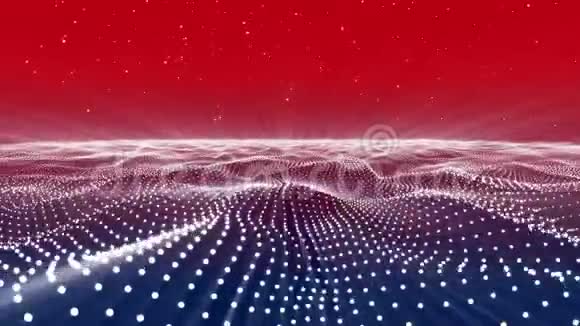 抽象的红白蓝点波形多边形三维空间视频的预览图