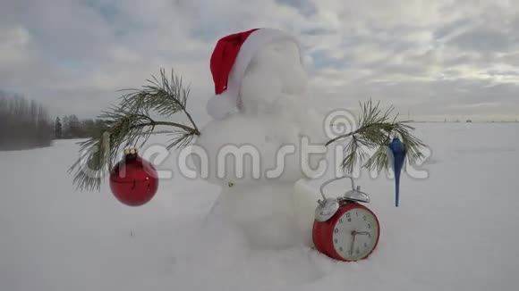冬季野外的雪人时间流逝4K视频的预览图