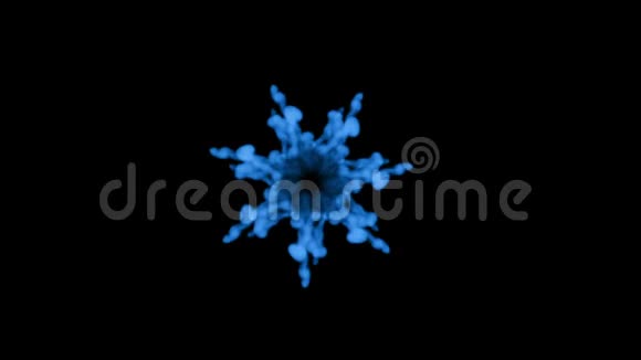 蓝色辉光墨水溶于水的三维渲染模拟墨水注入VFX效果与Luma哑光黑色的蓝色视频的预览图