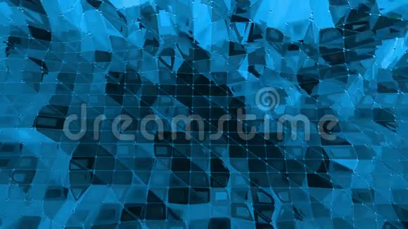 蓝色低聚波动表面作为光荣的背景蓝色多边形几何振动环境或脉动视频的预览图