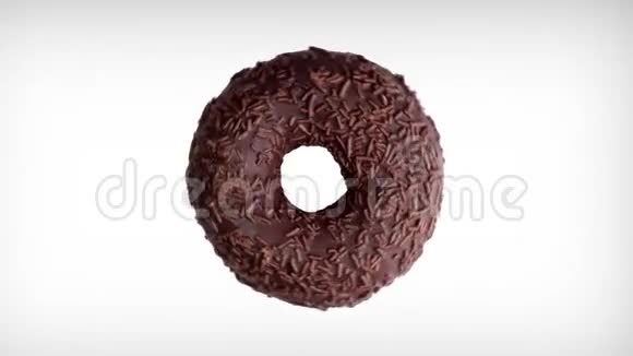 白色背景下巧克力甜甜圈的抽象旋转动画顶部视图视频的预览图