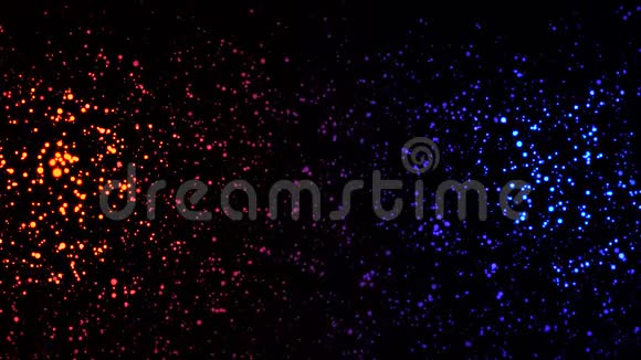 霓虹彩点在空间中移动动画黑色背景上移动彩色霓虹灯点的抽象动画视频的预览图