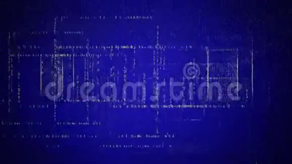 矩阵数字文本黄色运行代码文本在蓝色BG上飞行视频的预览图