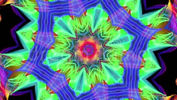 色彩斑斓的万花筒形态在彩虹的圆形形成中扭曲移动无缝创意背景循环3d视频的预览图