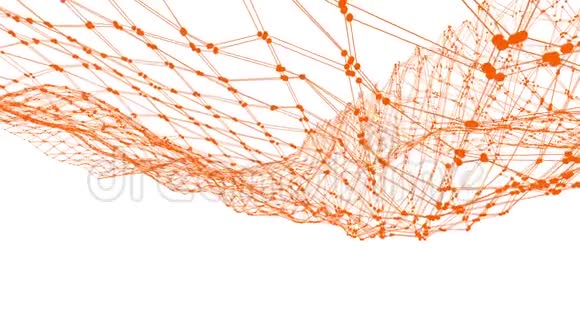 抽象干净的橙色挥动三维网格或网格作为独特的背景橙色几何振动环境或脉动视频的预览图