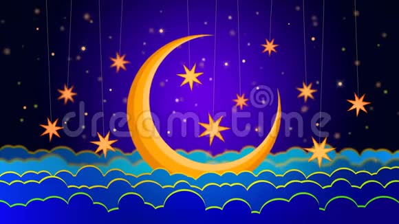 最好的夜空黄月和星星最好的循环视频背景让婴儿入睡平静放松视频的预览图