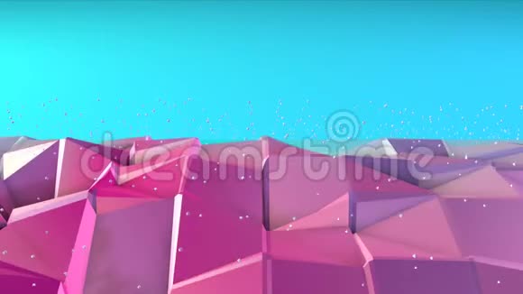 抽象简单的蓝色粉红色低聚三维表面和飞行白色晶体作为数学可视化软几何视频的预览图