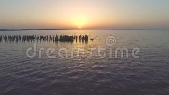日出时的金色湖面空中视频视频的预览图