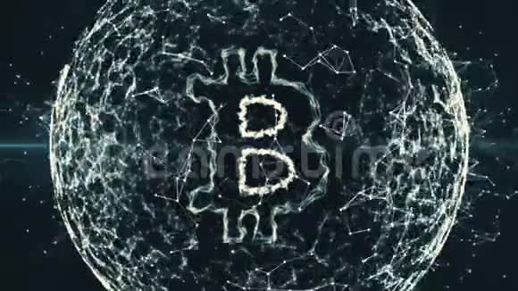 比特币在黑色背景下的数字网络空间上签署抽象动画视频的预览图