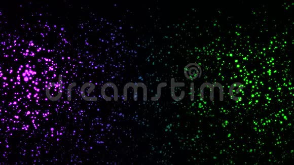霓虹彩点在空间中移动动画黑色背景上移动彩色霓虹灯点的抽象动画视频的预览图
