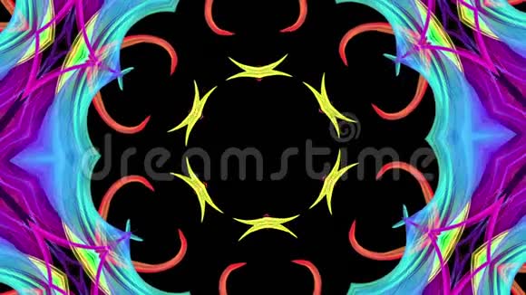 色彩斑斓的万花筒形态在彩虹的圆形形成中扭曲移动无缝创意背景循环3d视频的预览图