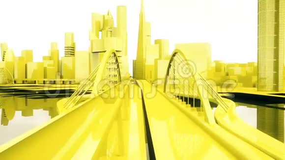 城市黄色城市建筑中移动摄像机的抽象动画视频的预览图