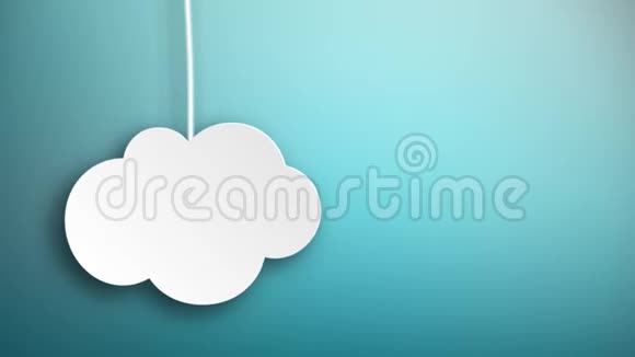 挂在弦上的纸云从蓝色背景中飘落下来视频的预览图