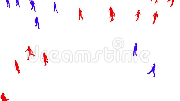 一群蓝色和红色的人在白色上的剪影视频的预览图