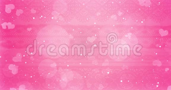粉红色和白色的胸心在白色的心形和星星闪烁的背景与粒子闪闪发光情人节视频的预览图