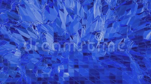 蓝色低聚波面作为纬向环境蓝色多边形的几何摇摆环境或脉动视频的预览图