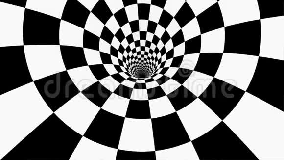 循环动画广场虫洞黑白壁球VJ无限循环棋盘隧道视频的预览图