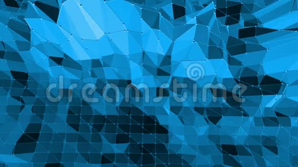 蓝色低聚波动表面作为伟大的背景蓝色多边形几何振动环境或脉动背景视频的预览图