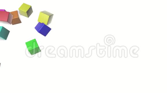 多色立方体落在白色背景上动画的3D渲染视频的预览图