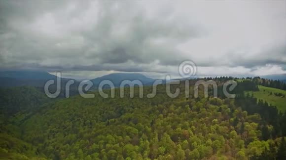 被绿色松林覆盖的山脉视频的预览图
