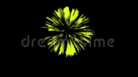 色彩斑斓的单根烟火在夜晚壮观的单一烟花3D渲染黄色版本19视频的预览图