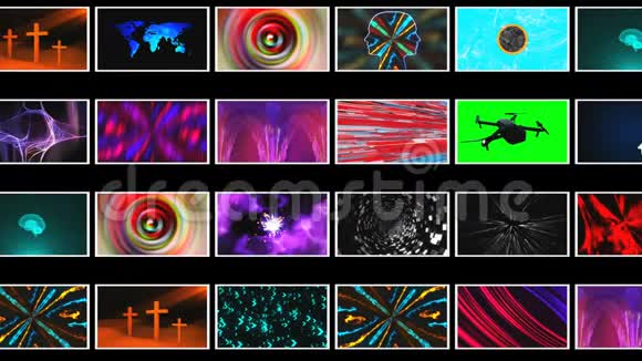 黑色空间中许多不同的明亮抽象壁纸三维渲染视频的预览图