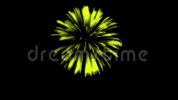 色彩斑斓的单根烟火在夜晚壮观的单一烟花3D渲染黄色版本16视频的预览图