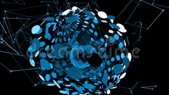 抽象蓝色挥动三维网格或网格的脉动几何物体用作抽象原子结构蓝色几何视频的预览图