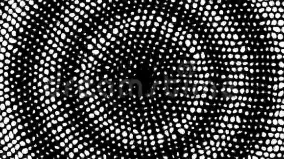 半色调图案背景黑色背景上白色圆点的圆圈波浪运动动画粒子和点视频的预览图